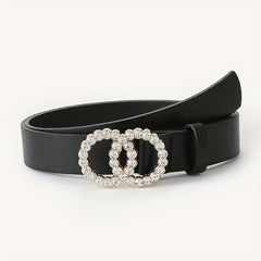 Girls Round Rhinestone Buckle Belt for Pants Jeans