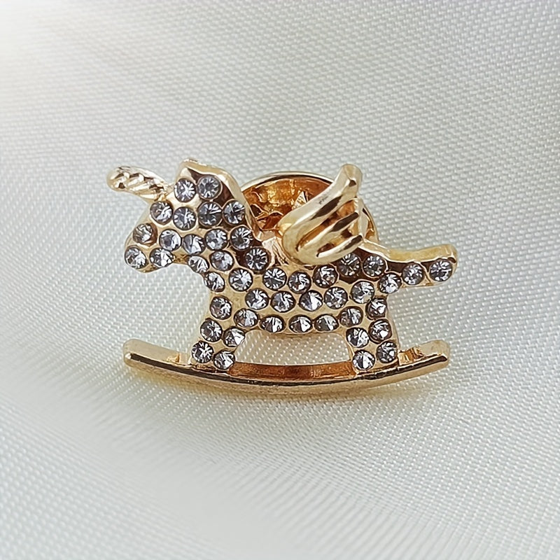 Men's Rhinestone Golden Man Head Horse Brooch