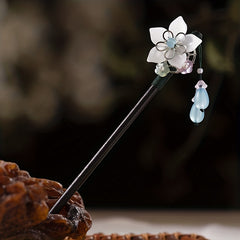 Wooden Flower Hairpin with Pendant Hair Stick Chinese Style Costume Accessory