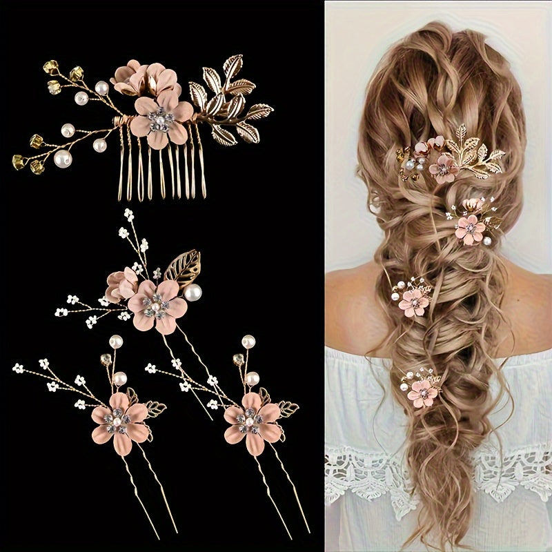 4 Pack Romantic Floral Hair Accessories Bridal Wedding Comb Set