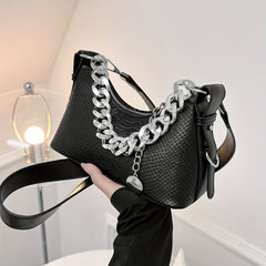 Y2K Chain Baguette Bag Crocodile Embossed Handbag Women's Small Crossbody Purse