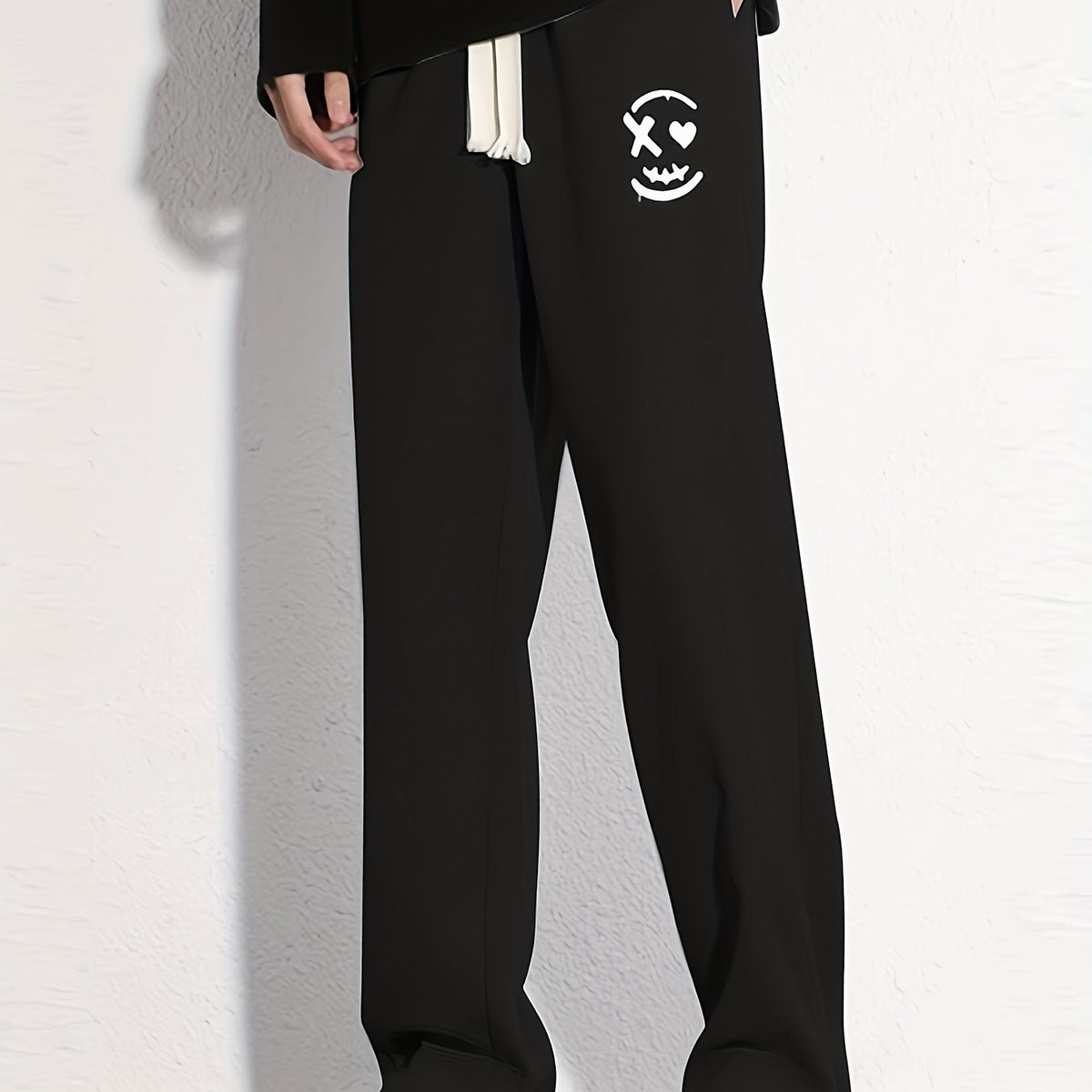 Men's Smiling Face Cotton Sweatpants Casual Loose Fit Drawstring Pants
