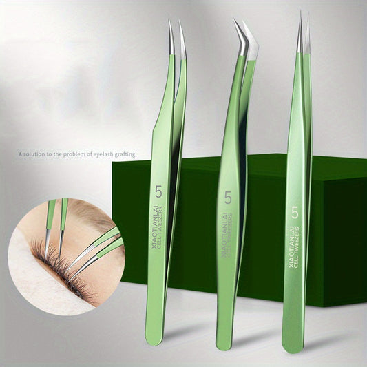 3pcs Pro Eyelash Extension Tweezers Set in Metal Case - Curved & Volume Lashes