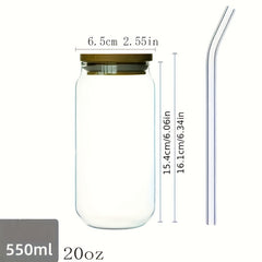 Clear Glass Cup With Bamboo Lid 12oz 20oz Can Beer Cup