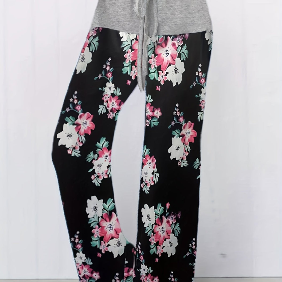 Floral Print Wide Leg Drawstring Pants