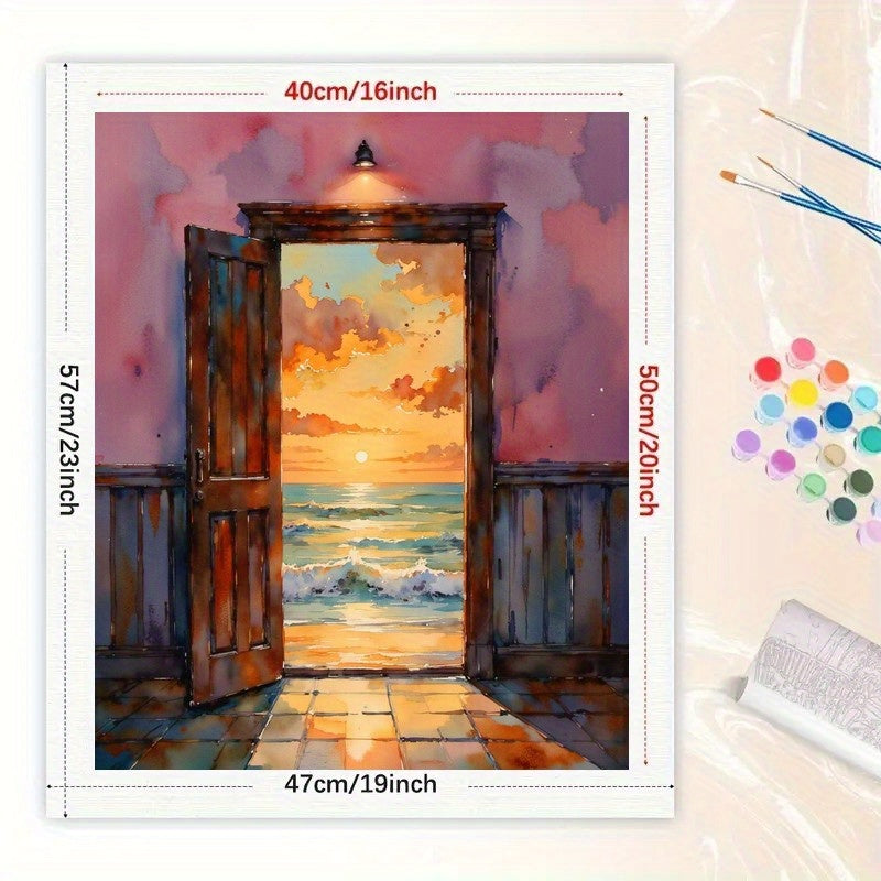 Sunset Ocean Sunset Through Door Paint by Numbers Kit 40x50
