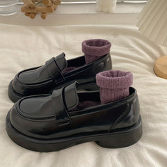 Women's Platform Loafers Slip On Patent Leather Comfy Shoes