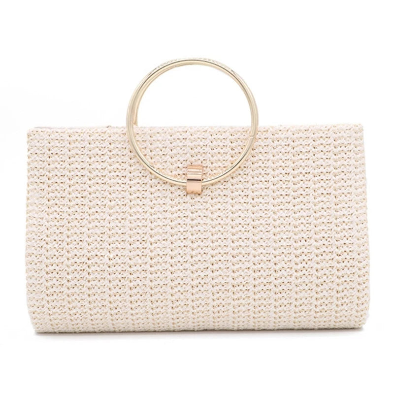 Retro Straw Clutch Bag with Tassel Handle, Crossbody Party Purse