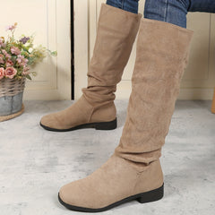 Women's Slouch Knee High Boots Round Toe Pull On Micro Suede Boots