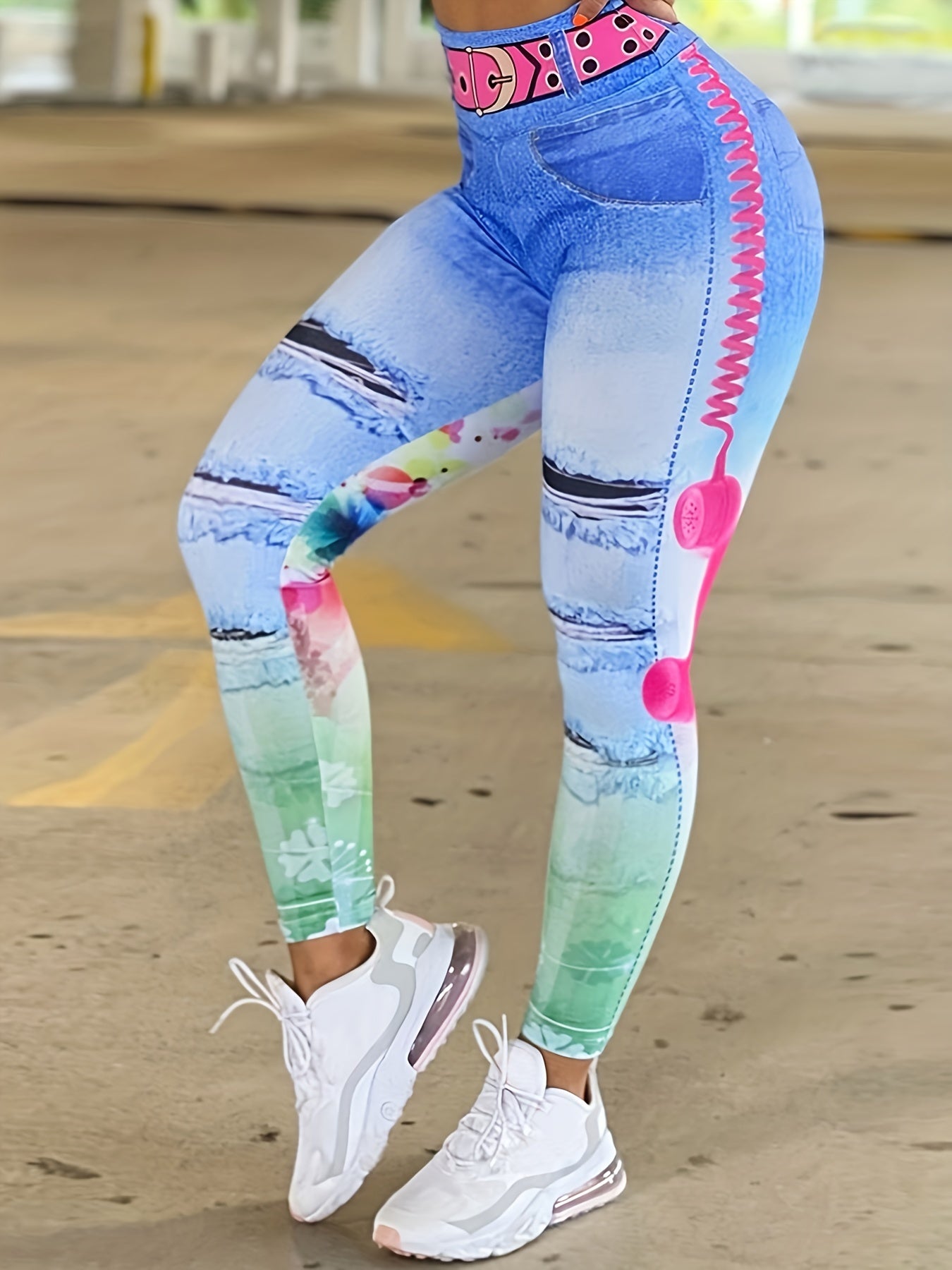  Casual Leggings Women's Plus Denim & Print Stretchy Skinny Leggings