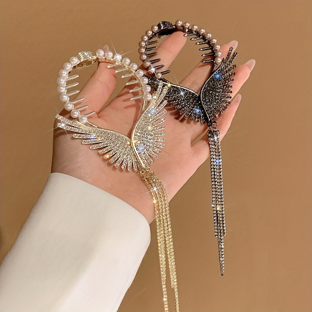 Angel Wings Tassel Rhinestone Hairpin For Women Girls Wedding