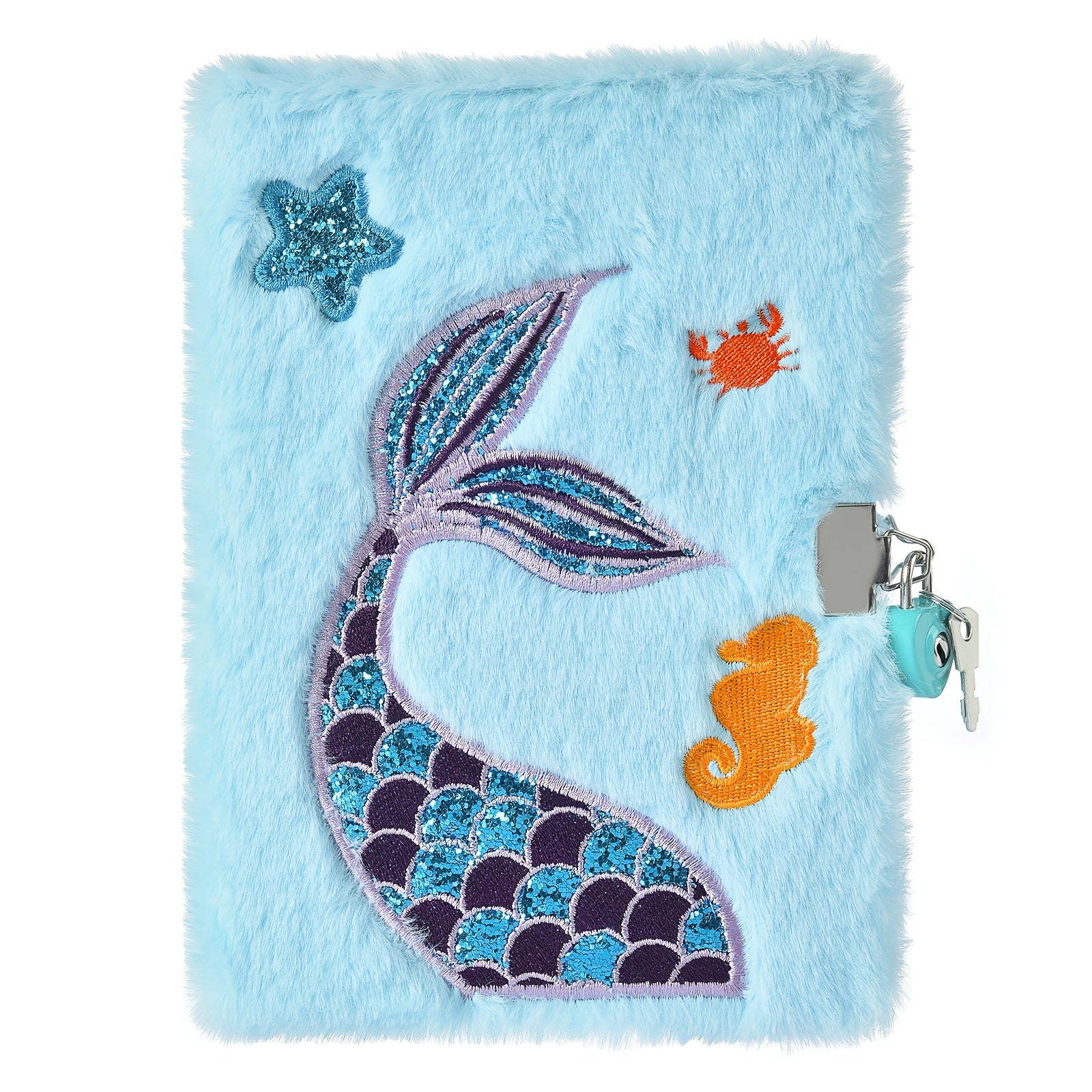 Mermaid Plush Sequin Notebook with Lock