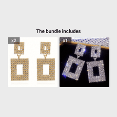 Geometric Square Stud Earrings Drop Wedding Crystal Earrings