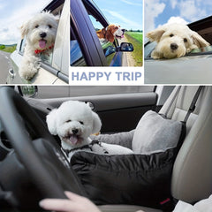 Adjustable Dog Car Seat with Safety Leash and Soft Travel Bed