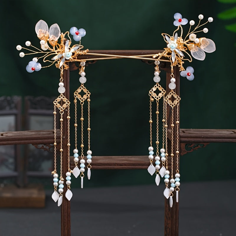 Faux Pearl Flower Hairpin Earring Set Wedding Bridal Hair Accessories