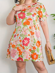  Floral Print Short Sleeve Mini Tee Dress