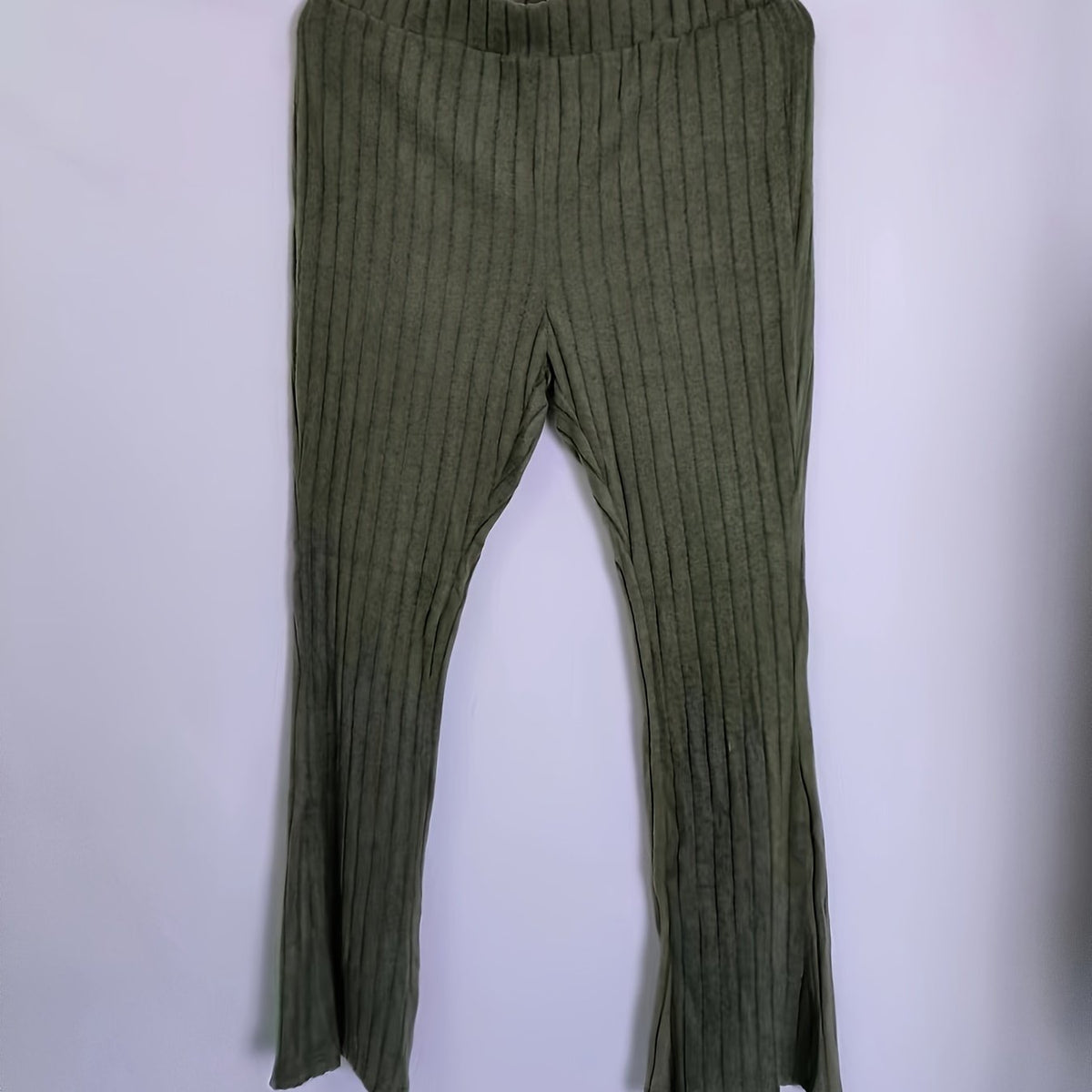  Ribbed High Rise Flared Leg Trousers