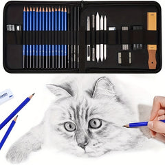 33-Piece Pro Drawing Kit Sketching Pencils Set Travel Case Charcoal Stick