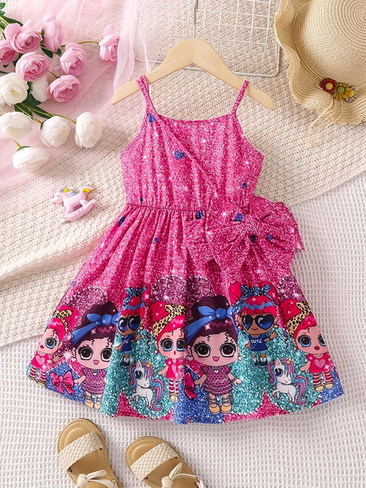 Girls Cartoon Graphic Cami Dress Casual Party Vacation Kids Clothing