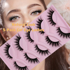 5 Pairs Fluffy Cat Eye False Eyelashes for Eye Opening Makeup