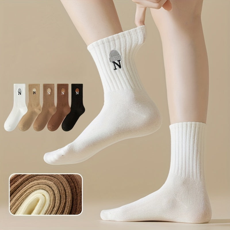 5 Pairs Letter Print Socks Soft Women's Stockings