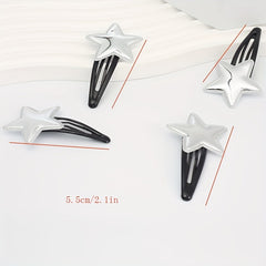 4pcs Star Decor Hair Clip Slivery Hair Clip Anti Slip Snap Clip