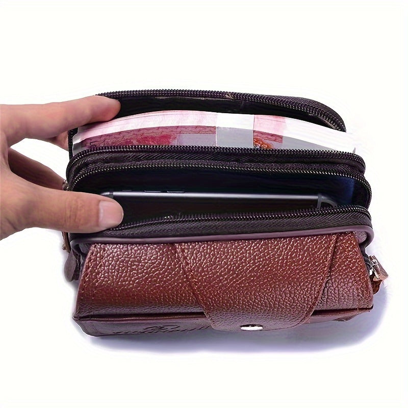 Men's Horizontal PU Leather Waist Bag Waterproof Phone Pouch