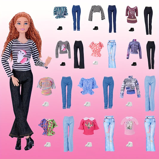 Doll Clothing 3-Piece Set Top Pants Shoes Gift for 11.5-Inch Dolls