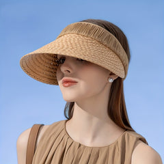 Straw Visor Hat Casual Ponytail Sun Hat UV Protection Foldable