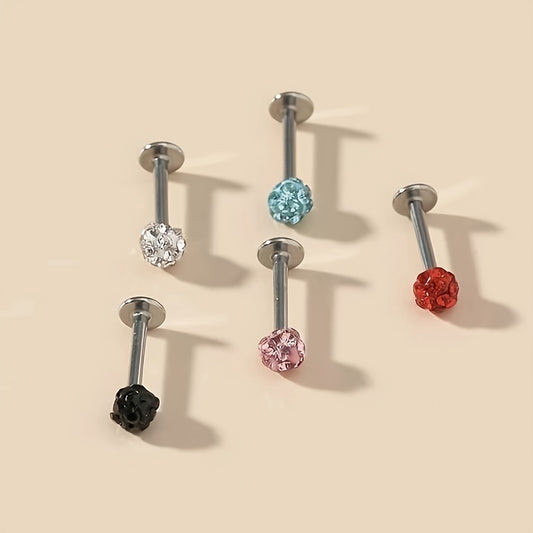 5pcs Rhinestone Labret Nose Stud Earrings