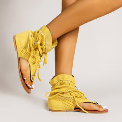 Women's Lace-Up Tassel Sandals Boots Open Toe Flat Shoes