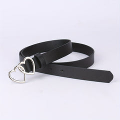 PU Leather Thin Belt Double Heart Metal Buckle Jeans Dress Coat Belts