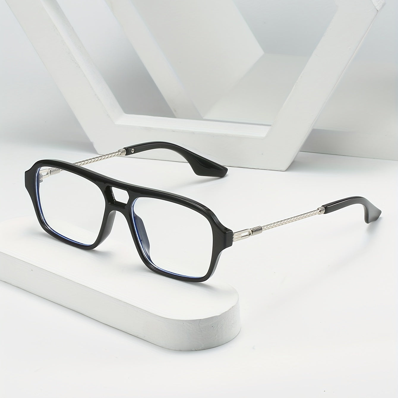 Men's Double Beam Hollow Frame Glasses Anti Light Flat Mirror