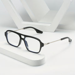Men's Double Beam Hollow Frame Glasses Anti Light Flat Mirror