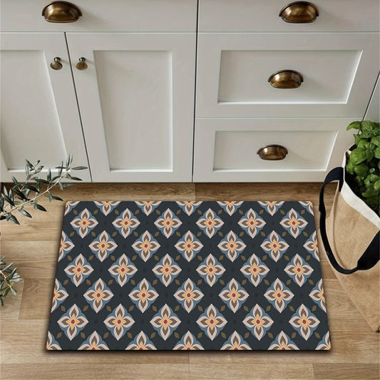 Retro Kitchen Mat Floral Pattern Rug Polyester Material Carpet Machine Washable
