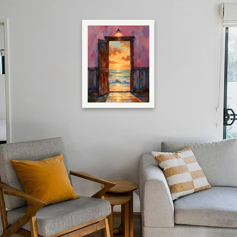 Sunset Ocean Sunset Through Door Paint by Numbers Kit 40x50