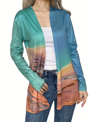  Casual Cardigan Women's Plus Painting Print Long Sleeve Open Front