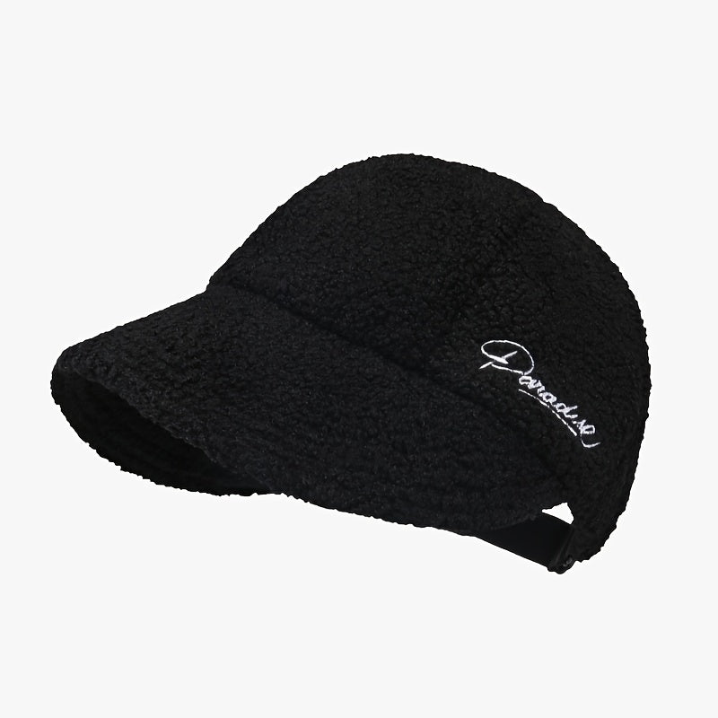 Letter Embroidery Baseball Cap Lamb Wool Winter Fisherman's Hat