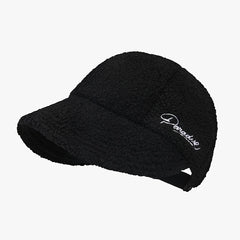Letter Embroidery Baseball Cap Lamb Wool Winter Fisherman's Hat