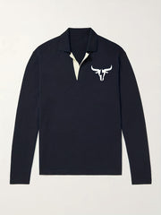 Bull Pattern Knit Polo Shirt Men's Casual Lapel Pullover Sweater