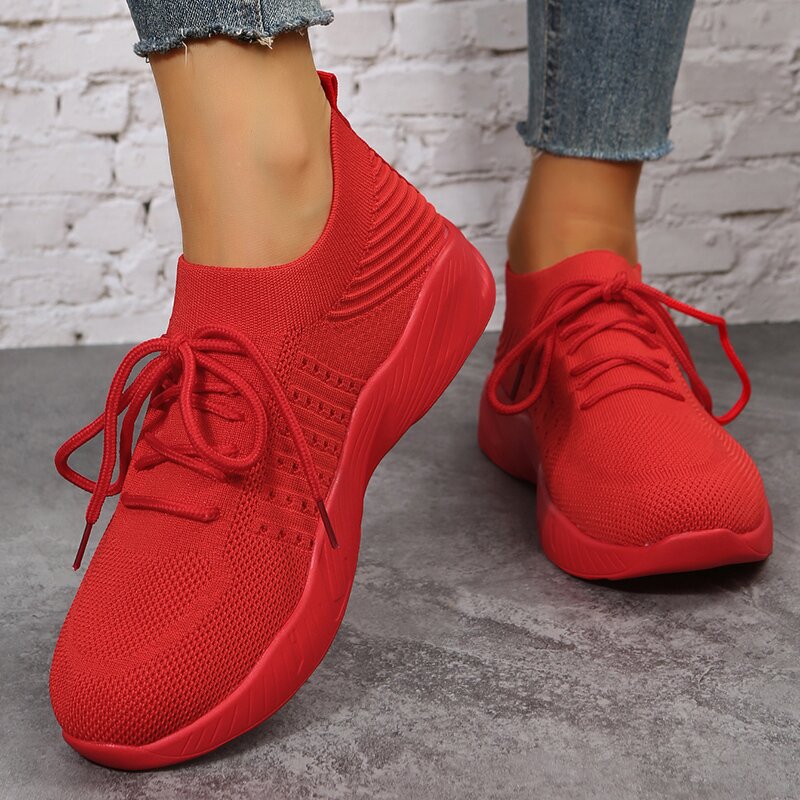 Solid Embossed Weave Sneaker Running Shoes for Women