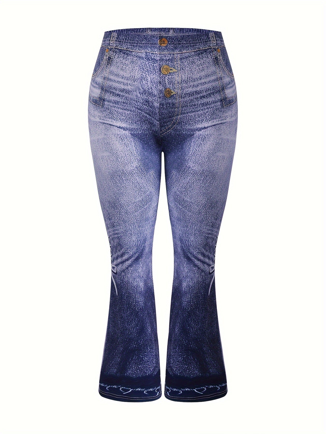  Denim Print High Rise Flare Leg Pants