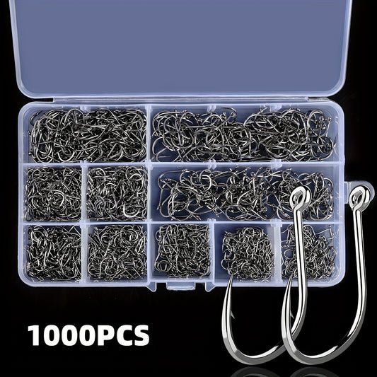 1000-2000pcs High Carbon Fishing Hooks Set Barbed Carp Fishhook Sizes 3-12