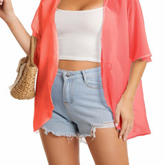  Plain Half Sleeve Sheer Cover Up