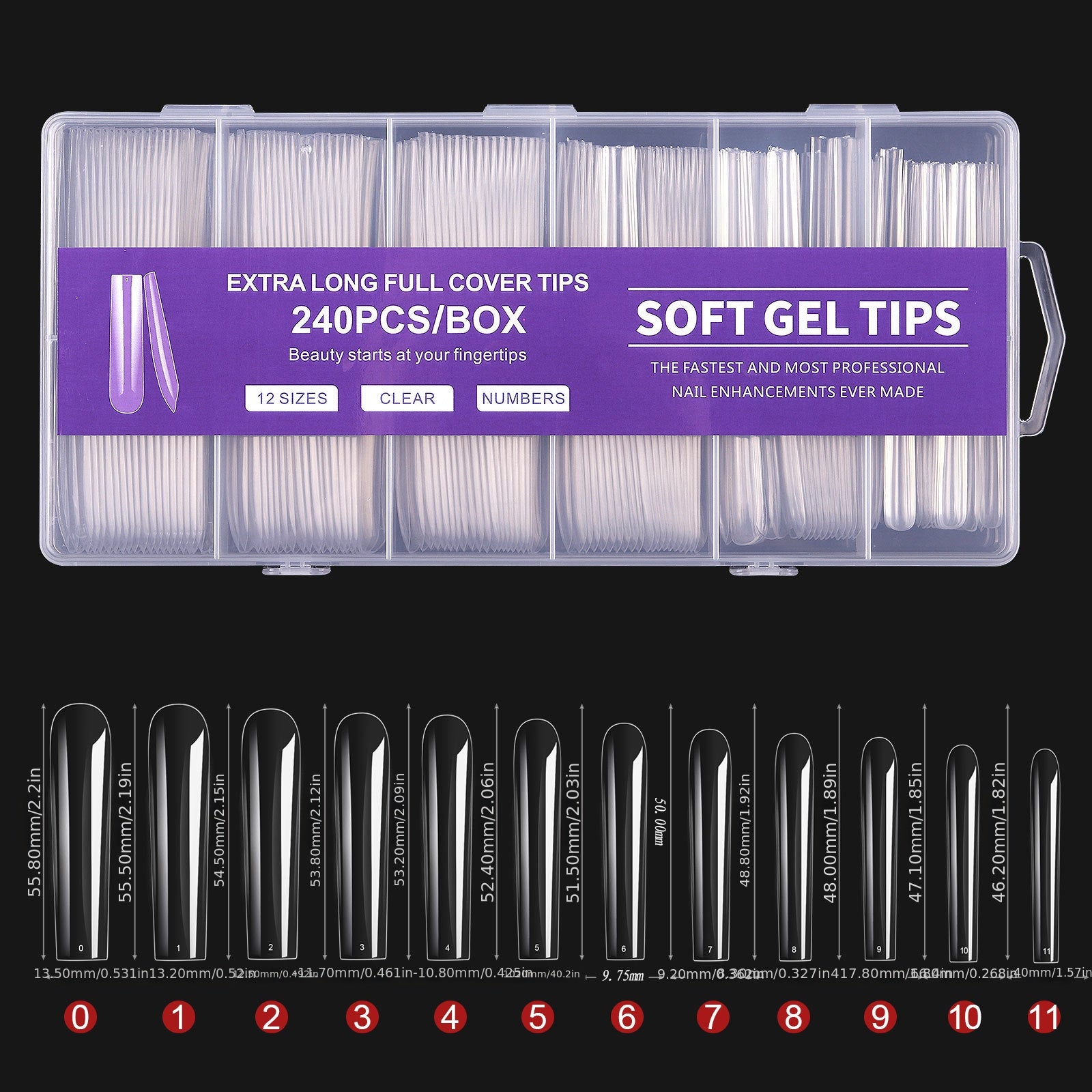 240Pcs C Curve Nail Tips Clear False Nail Tips for Gel Acrylic Press On Nails