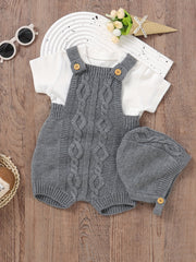 Unisex Baby Knit Sweater Romper Overalls & Hat Set