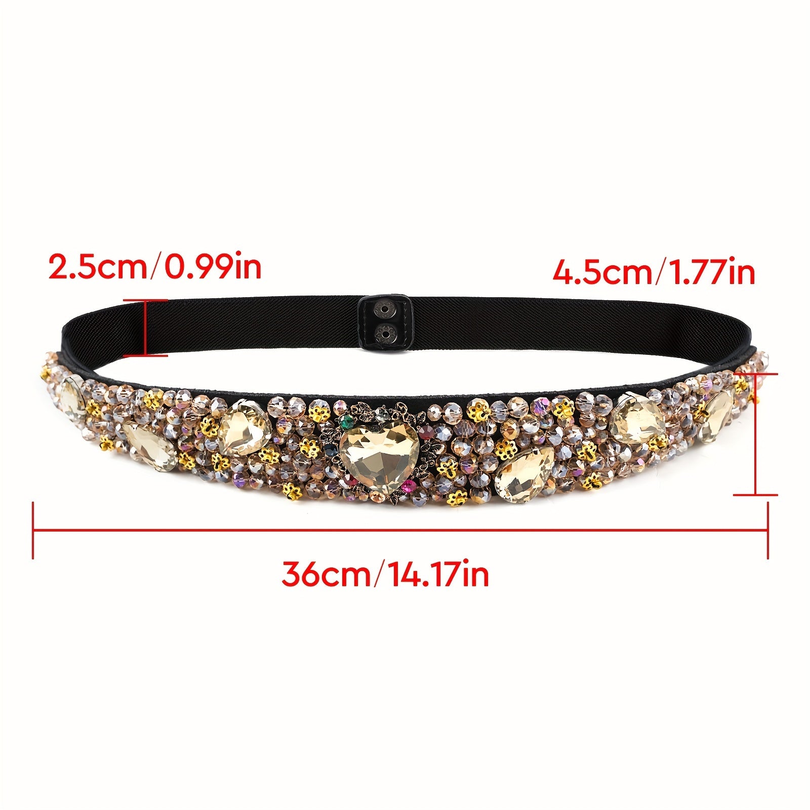 Vintage Crystal Girdle Heart Rhinestone Beads Elastic Belt for Women