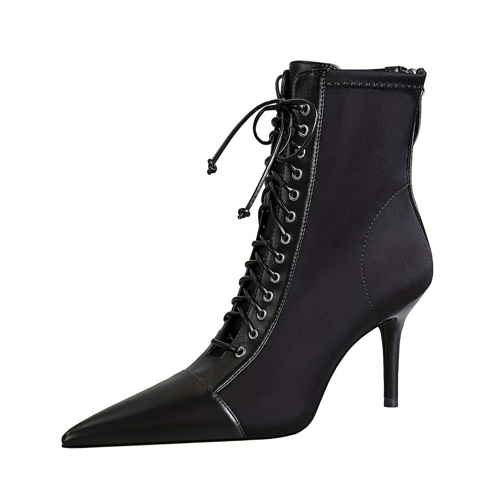 Women's Stiletto Heels Lace Up Ankle Boots Faux Leather