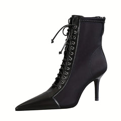 Women's Stiletto Heels Lace Up Ankle Boots Faux Leather