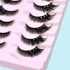 Bejeweled Full Strip False Eyelashes Natural Volume Curly Makeup Lash Extension